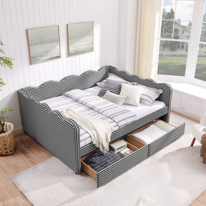 Gingham Daybed & USB Charging Port, Wave Shaped Design