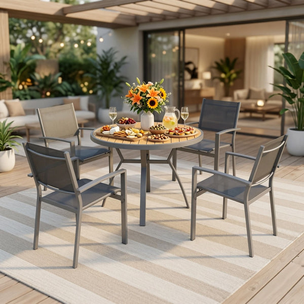 5 Piece Patio Dining Set & Table And Chairs For Outdoor Use - Gray