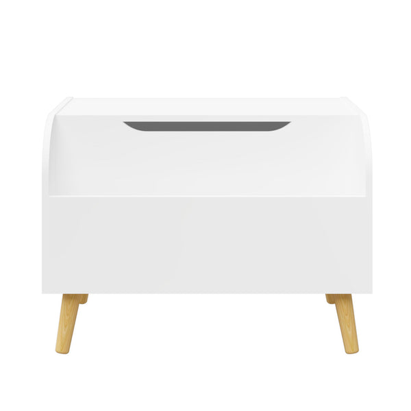 Toy Box With Front Bookshelf, Flip Top Lid, Safety Hinge For Kids Room Organization - White