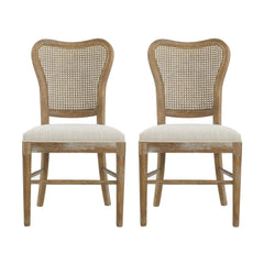 Classic Retro Dining Chair (Set of 2) With Rattan Backrest - Dark Brown / Beige