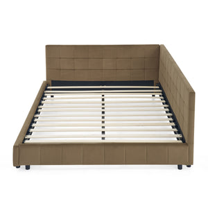 Storage Upholstered Tufted Bed Frame With Backrest And Armrests
