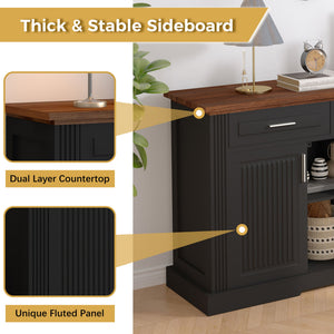 Fluted Sideboard Buffet Cabinet With 4 Doors And 3 Drawers