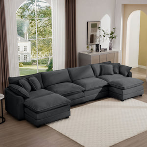 Modular Oversized Cushion Sofa With Ottoman, Low Back, Deep Seating Sofa Set