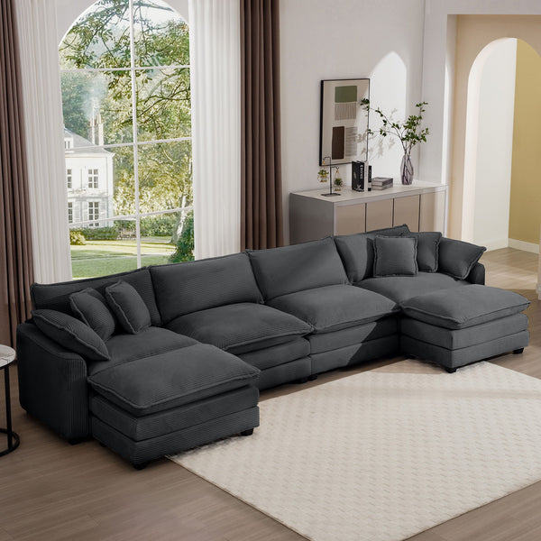 Modular Oversized Cushion Sofa With Ottoman, Low Back, Deep Seating Sofa Set