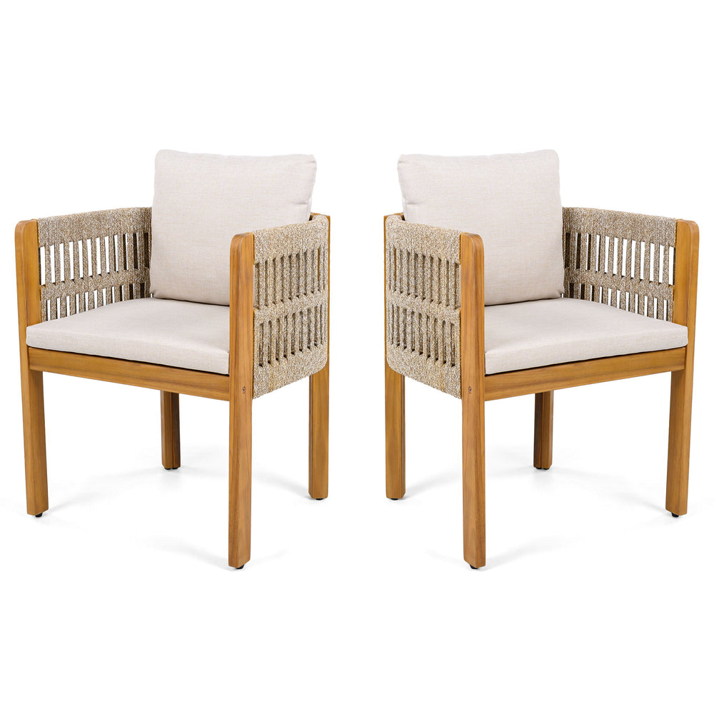 Outdoor Dining Chairs With Mix Rope Handles (Set of 2)