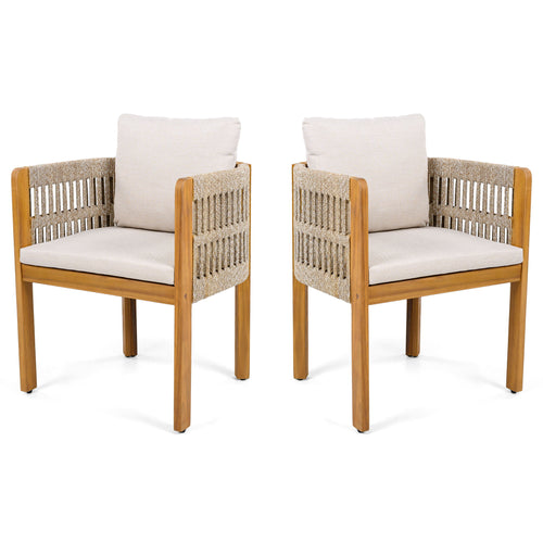Outdoor Dining Chairs With Mix Rope Handles (Set of 2)
