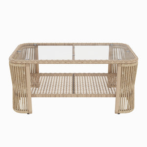 Outdoor Modular Conversation Sofa With Cushions And Coffee Table - Beige