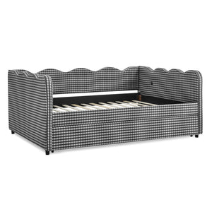 Gingham Daybed With USB Charging Port, Wave-Shaped Design