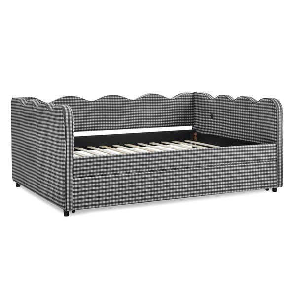 Gingham Daybed With USB Charging Port, Wave-Shaped Design