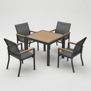 Gray Aluminum Patio Dining Set With Textilene Chairs, 5 Piece All Weather Outdoor Table And Chair Set For Patio, Porch, Garden