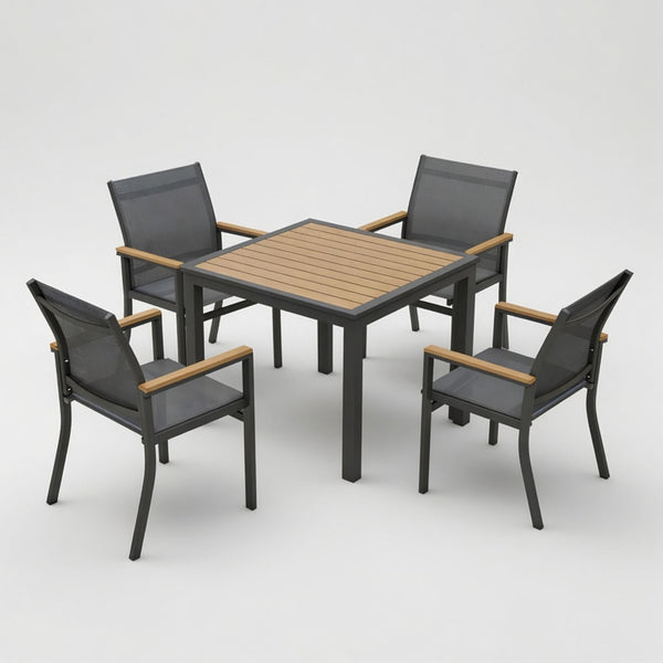 Gray Aluminum Patio Dining Set With Textilene Chairs, 5 Piece All Weather Outdoor Table And Chair Set For Patio, Porch, Garden