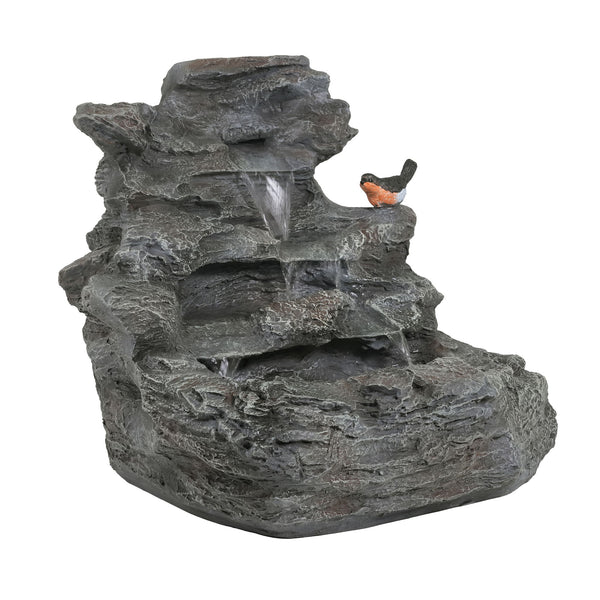 Concrete Rock Waterfall Fountain With LED Lights, Outdoor Garden Decor