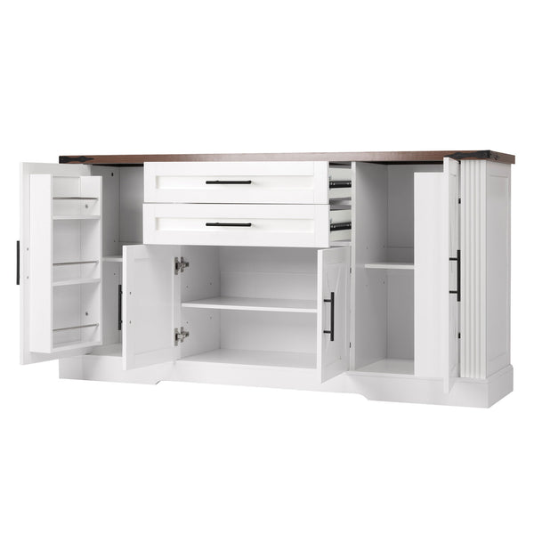 Barn Door Storage Cabinet With 2 Drawers & Door Rack, Adjustable Shelves