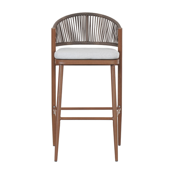 Outdoor Bar Height Metal Frame Counter Stools With Scallop Shaped Backrest & Water Resistant Cushions