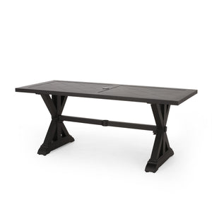 Modern Outdoor Dining Table With X Shaped Legs, Umbrella Hole