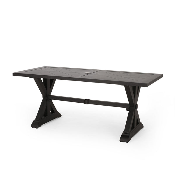 Modern Outdoor Dining Table With X Shaped Legs, Umbrella Hole