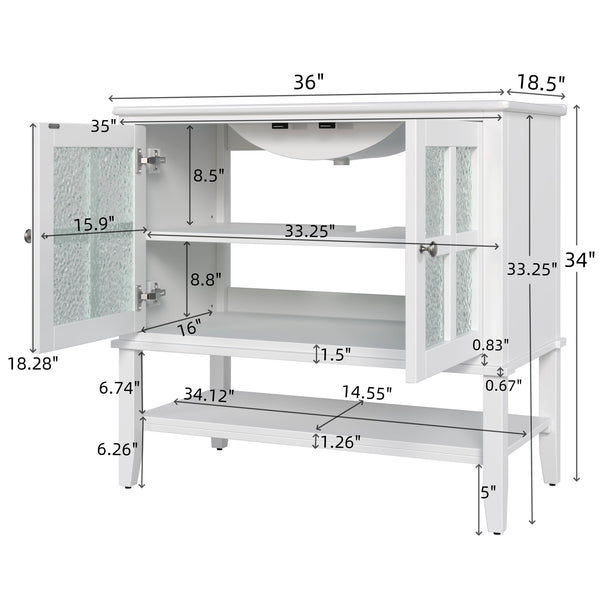 Bathroom Vanity With Ceramic Sink, Adjustable & Open Shelf