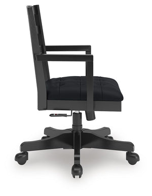 Wildenauer - 4 Pc. - Home Office Desk And Return, Swivel Desk Chair, Bookcase - Brown / Black