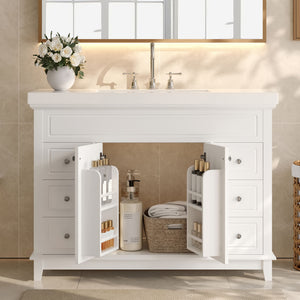 Bathroom Vanity & Sink, 6 Soft Close Drawers & Double Doors - White