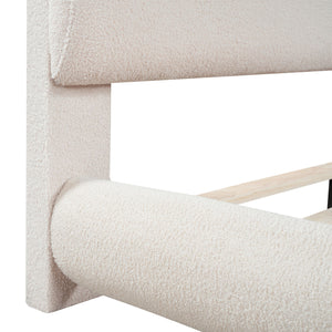 Upholstered Platform Bed With Thick Solid Frame And Stylish Curve-Shaped Design