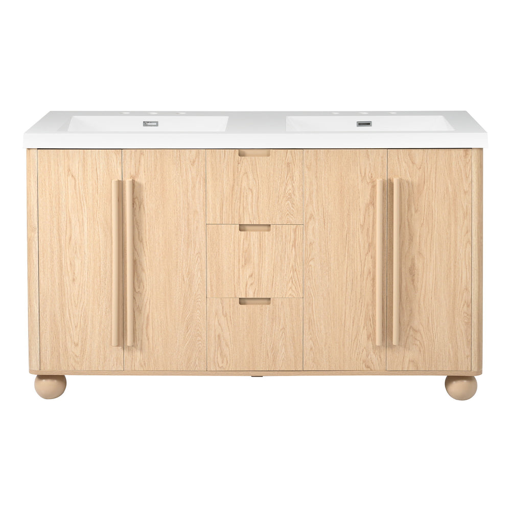 Double Sink Bathroom Vanity With Sinks, Soft Close Doors & 3 Drawers - Wood