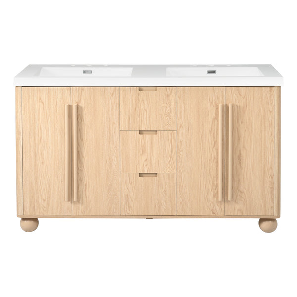 Double Sink Bathroom Vanity With Sinks, Soft Close Doors & 3 Drawers - Wood
