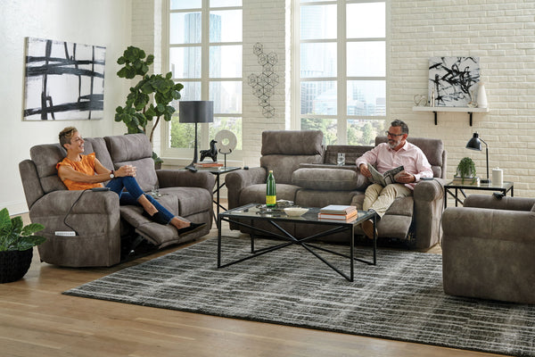 Tranquility - Power Headrest Power Lay Flat Reclining Sofa With DDT / CR3 Heat / Massage / Lumbar - Pewter
