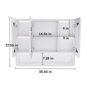 Wall Mounted Bathroom Mirror Cabinet With LED Lights, Anti Fog & Explosion Proof, Touch Control Medicine Cabinet, 3 Color Lighting - White