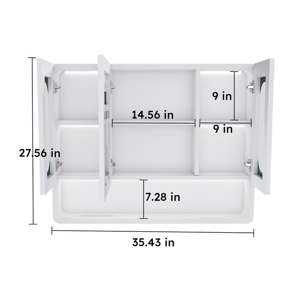 Wall Mounted Bathroom Mirror Cabinet With LED Lights, Anti Fog & Explosion Proof, Touch Control Medicine Cabinet, 3 Color Lighting - White