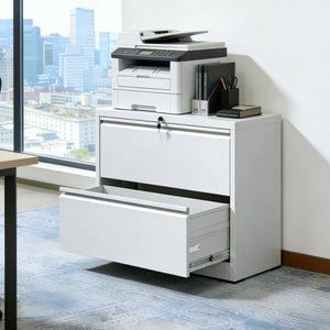 Lateral File Cabinet 2 Drawer, Locking File Cabinet With Anti Tip Interlock, Heavy Duty Storage For Letter / Legal / A4 Files - White