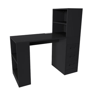 Computer Desk With 4 In 1 Socket & 3 Drawers, 4 Tier Shelves