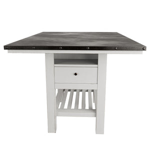 7 Piece Counter Height Dining Set With Storage Base And Ladder Back Chairs - Antique White / Gray