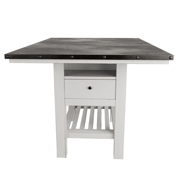 7 Piece Counter Height Dining Set With Storage Base And Ladder Back Chairs - Antique White / Gray