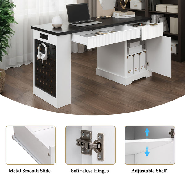 Modern Fluted Office Desk With Storage Cabinet