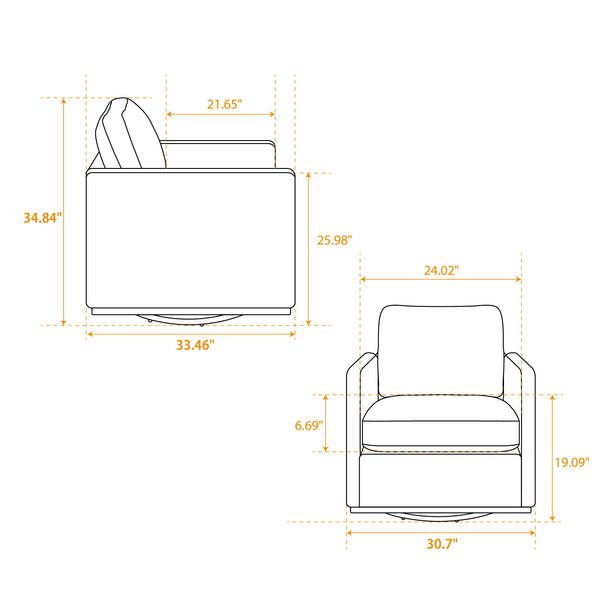 Modern Upholstered Square Swivel Accent Chair With 360 Degree Rotation
