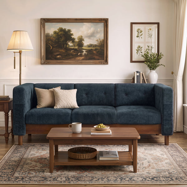 3 Seater Sofa With Square Arms, Tufted Pillow Back For Living Room