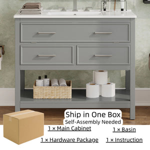 Bathroom Vanity With Ceramic Sink, Tip Out Tray & 2 Full Extension Drawers