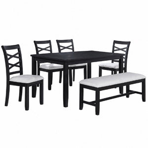 Dining Set 6 Piece With Table And Upholstered X Back Chairs - Charcoal