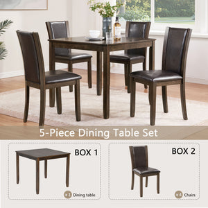 5 Piece Dining Table Set With Chairs - Dark Walnut