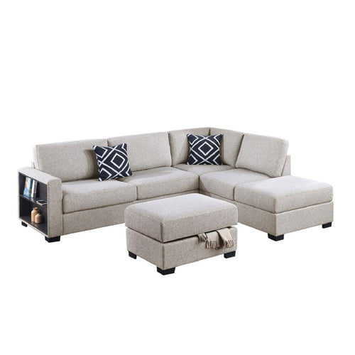 Reversible Sectional Sofa With Built In Shelf And Storage Ottoman, L - Shaped Living Room Furniture