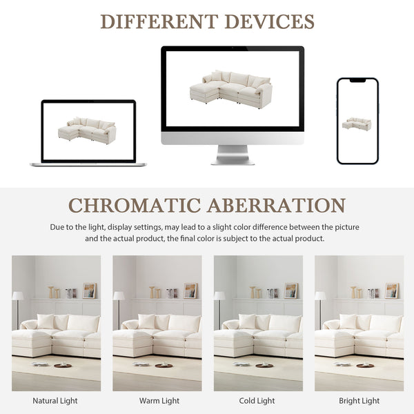 Modular Sectional With Deep And Wide Seat, Cloud Couch Set With Double Cushions Sofa With Movable Ottoman