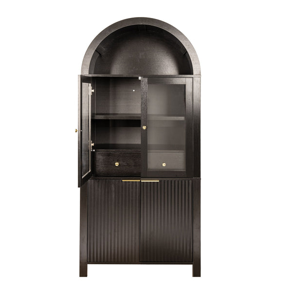 Fluted Tall Arched Pantry Cabinet With Adjustable Shelves