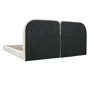 Queen Size Upholstered Platform Bed With Tufted Headboard - White