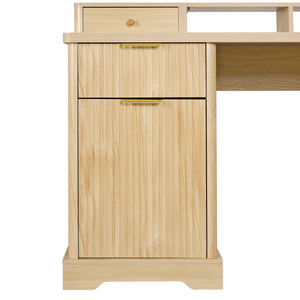Fluted L-Shaped Desk With Charging Station & Storage Cabinet