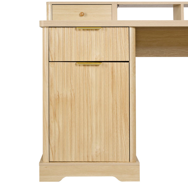 Fluted L-Shaped Desk With Charging Station & Storage Cabinet