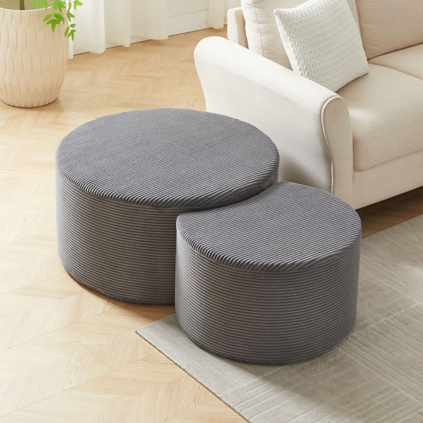 Modern Upholstered Round Coffee Table For Living Room (Set of 2)