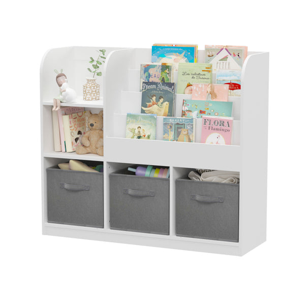 Bookcase And Bookshelf With 3 Collapsible Drawers, Multifunctional Display Stand