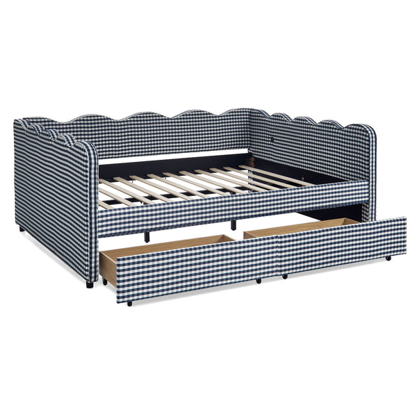 Gingham Daybed & USB Charging Port, Wave Shaped Design