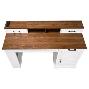 Office Desk With Storage Cabinet, Charging Station, Monitor Stand & Pegboard
