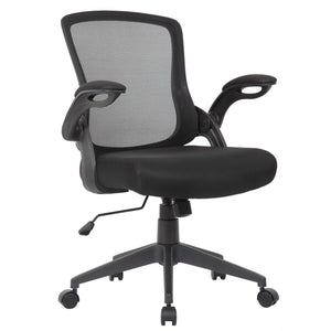 Office Chair With Mid Back Design, Adjustable Height And Foldable Armrests - Black